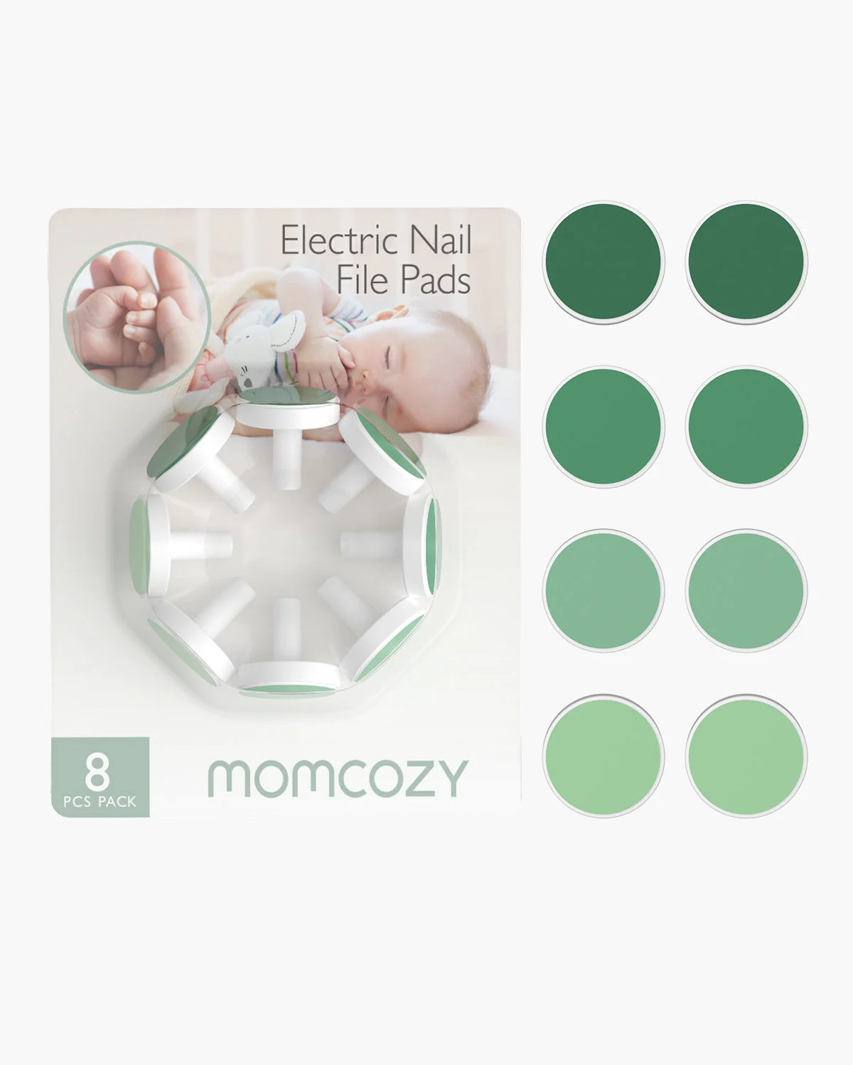 Momcozy Replacement Grinding Pads for Electric Baby Nail Trimmer, PVC, 8-Pack - 840506407244