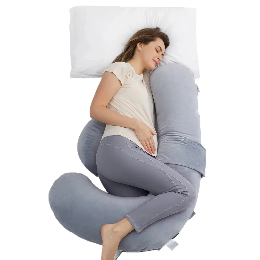 Momcozy Original F-Shaped Adjustable Maternity Pillow, J & W-Shaped Full-Body Support, Adjustable Velcro Belly Wedge, Detachable Support Pillow, Removable Machine-Washable Cover, Grey - QMPP007