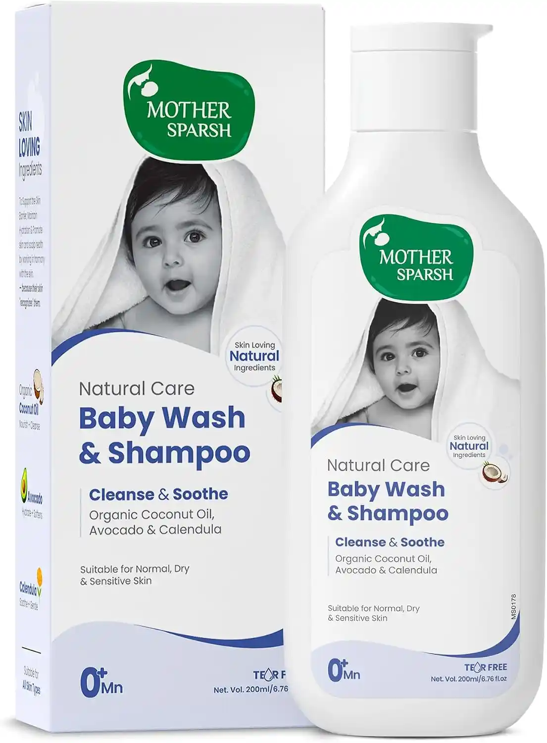 Mother Sparsh Natural Care Baby Wash And Shampoo Newborn 200ml - MSH-953037L1