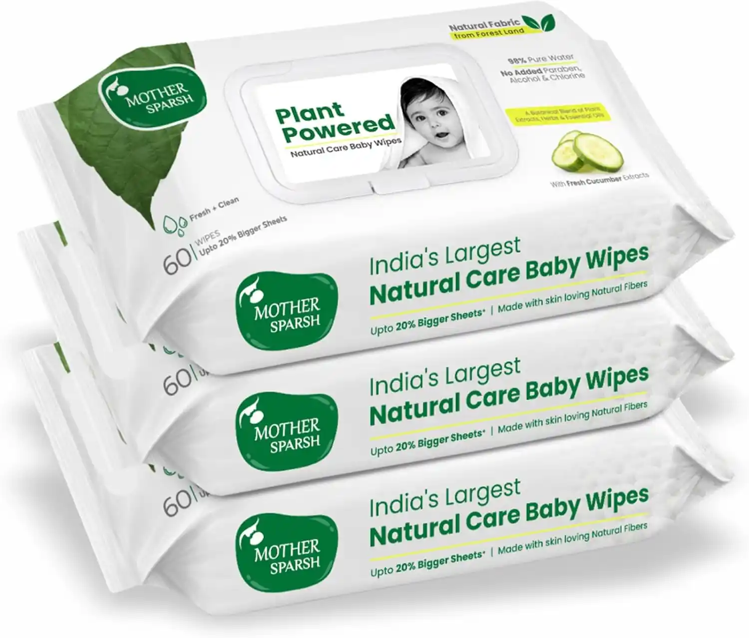 Mother Sparsh Natural Care Baby Wet Wipes With Lid 180 Pcs - MSH-950920L3