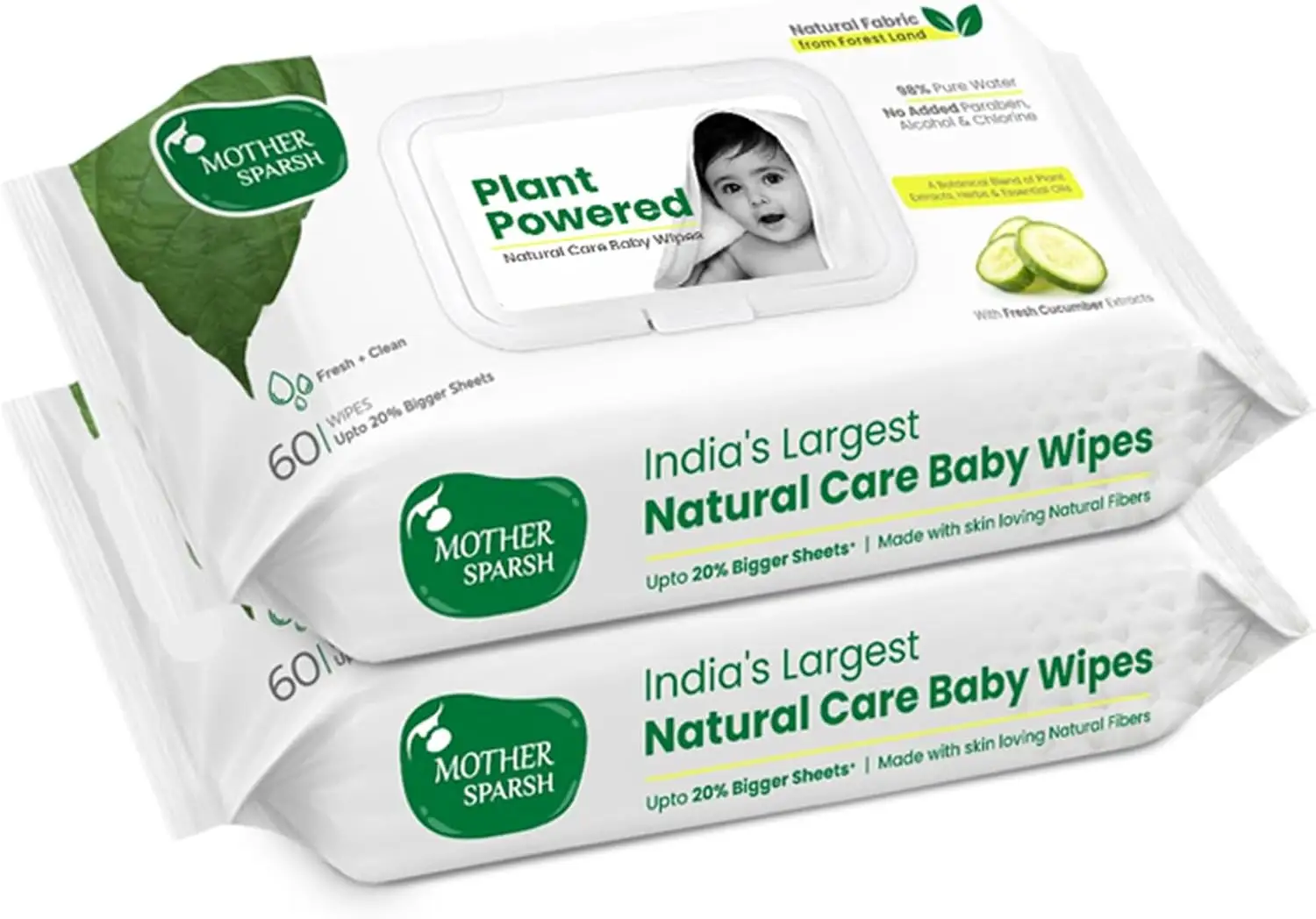 Mother Sparsh Natural Care Baby Wipes I 100 Percent Plant Made 60 Pcs Pack Of 2 - MSH-950920L2