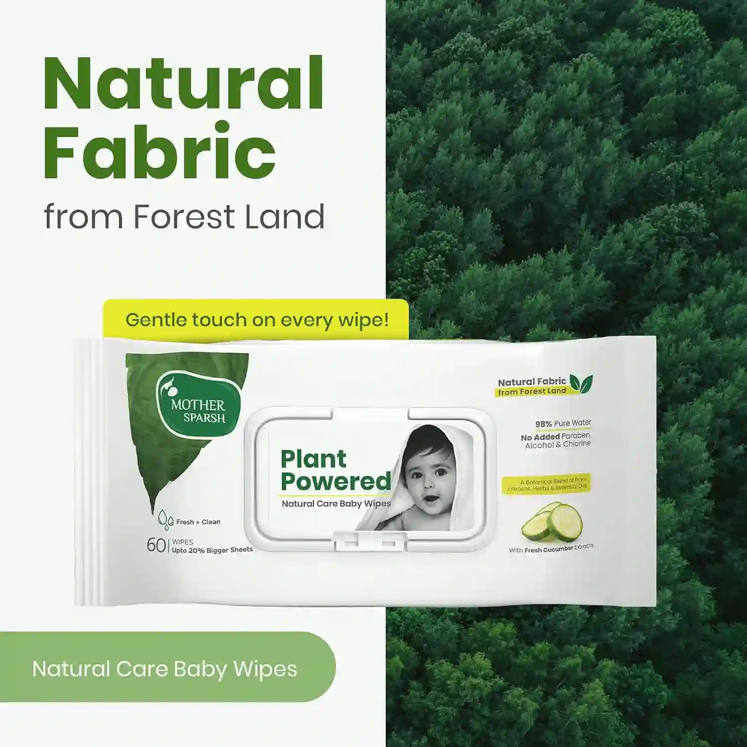 Mother Sparsh Natural Care Baby Wipes I 100 Percent Plant Made 60 Pcs Pack Of 8 - MSH-950920L6 - Image 2
