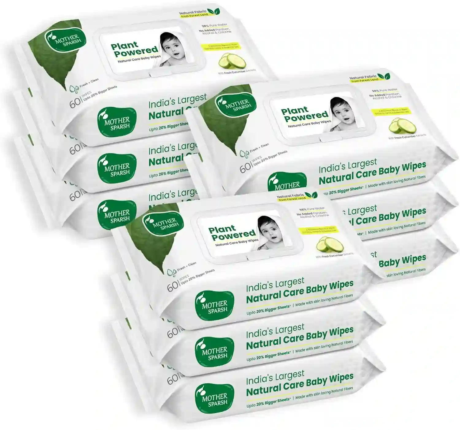 Mother Sparsh Natural Care Baby Wipes I 100 Percent Plant Made 60 Pcs Pack Of 9 - MSH-950920L7