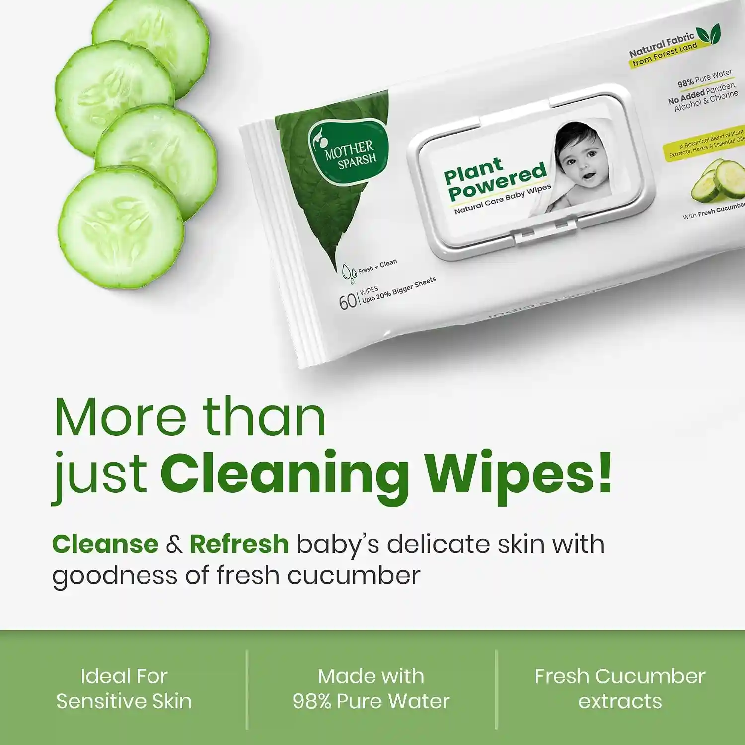 Mother Sparsh Natural Care Baby Wipes I 100 Percent Plant Made 60 Pcs Pack Of 9 - MSH-950920L7 - Image 4