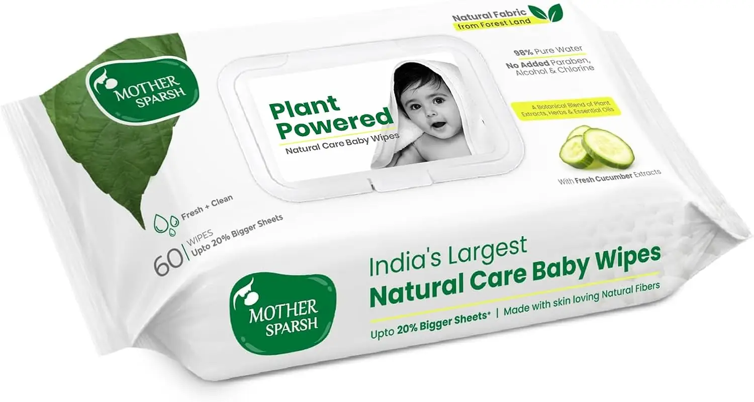 Mother Sparsh Natural Care Baby Wipes I 100 Percent Plant Made Fabric From 60 Pcs - MSH-950920L1