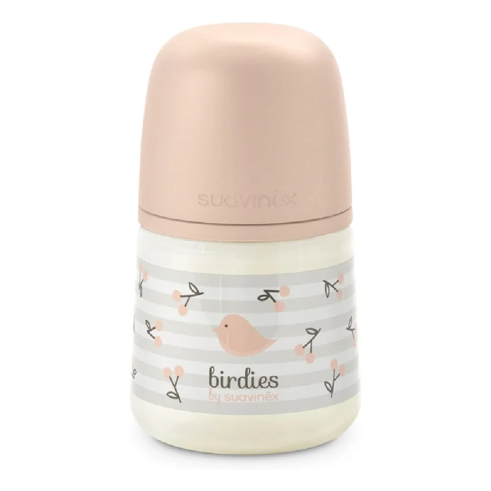 Suavinex Birdies Anti-Colic Baby Feeding Bottle 150 ml with SX Pro Physiological Silicone Teat, Slow Flow S, Anti-Colic Valve, +0 Months, Pink - 309104 - Image 2