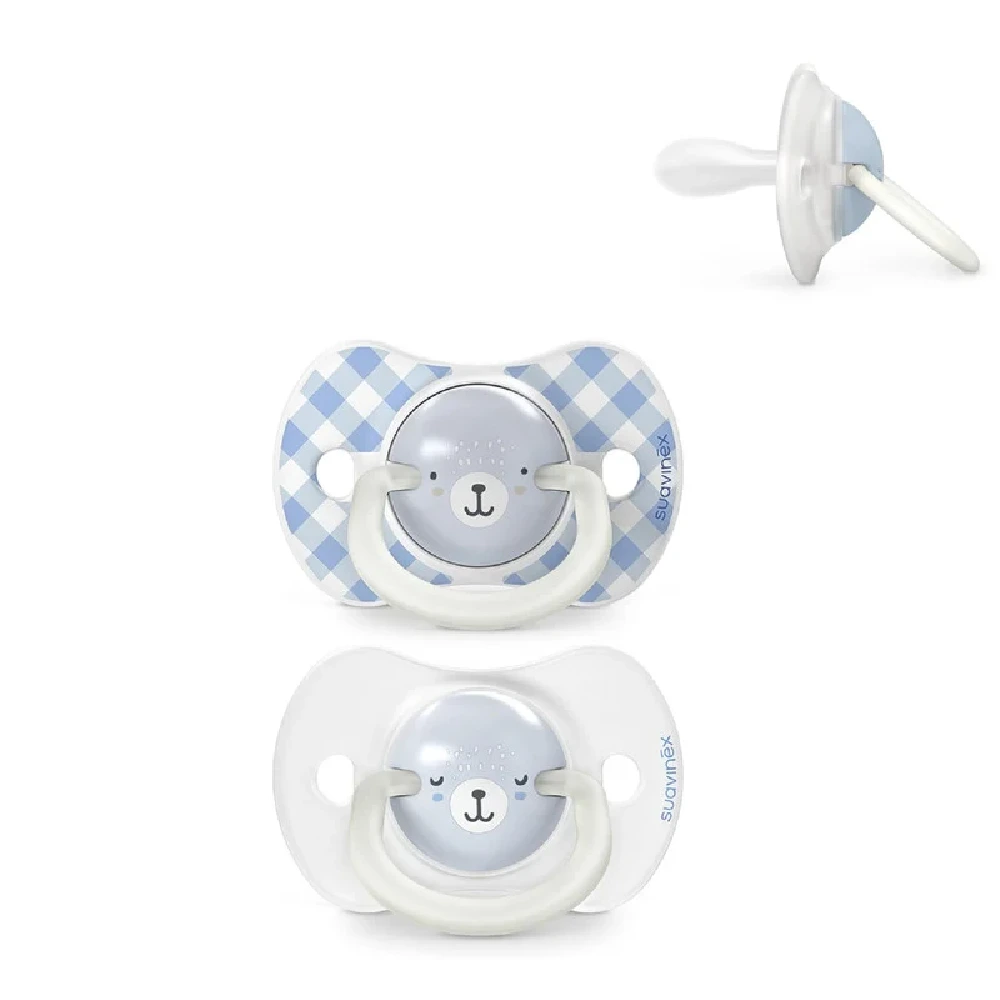 Suavinex Wild&Free Glow in the Dark SX Pro Physiological Silicone Baby Pacifier Pack of 2, 0-6 Months & Newborns, Fluorescent Ring, Flat & Flexible Teat for Sleeping, Blue - 309098