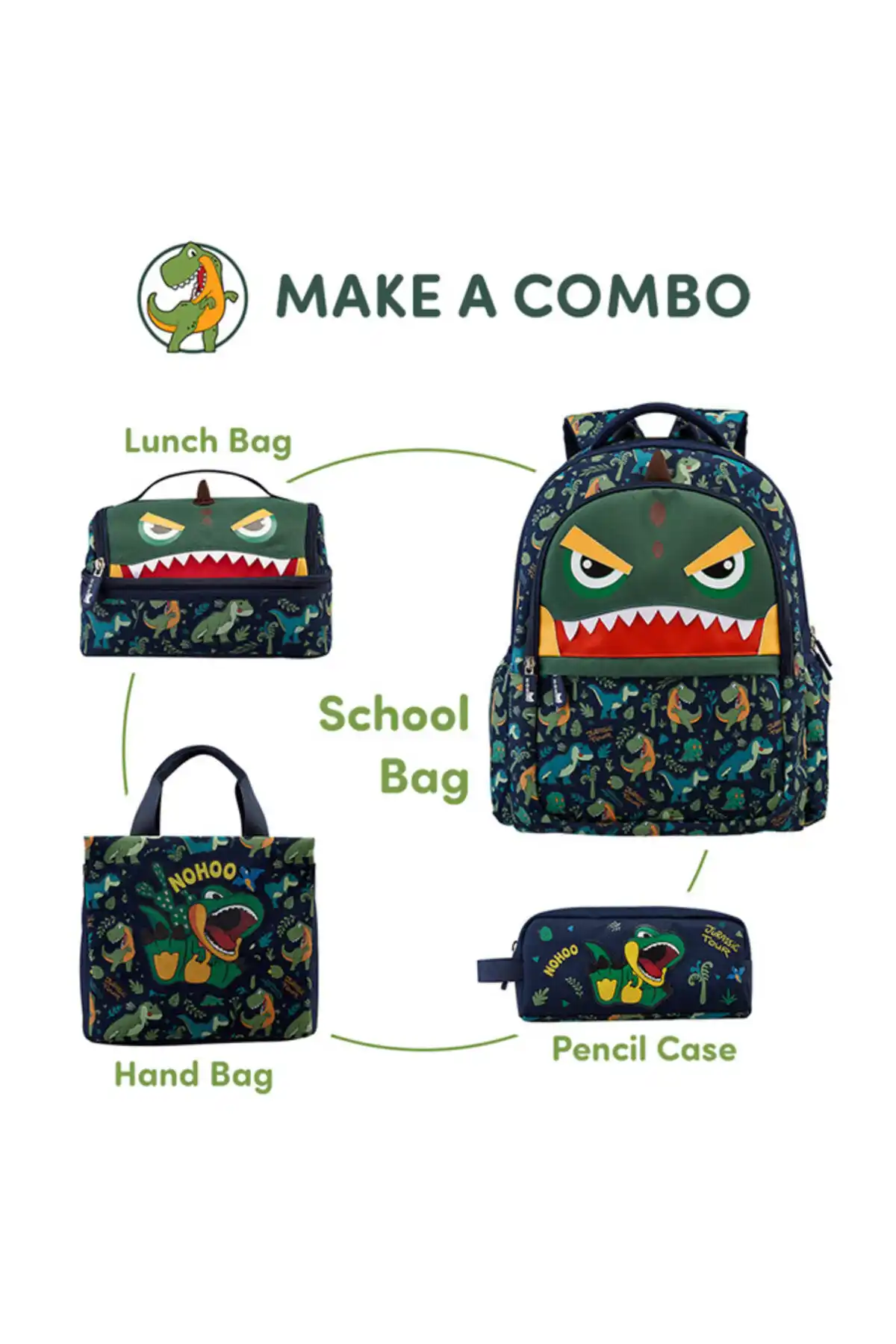 Nohoo Dino Pencil Case and Color Pouch Neoprene Green - NH_PC_DIGR