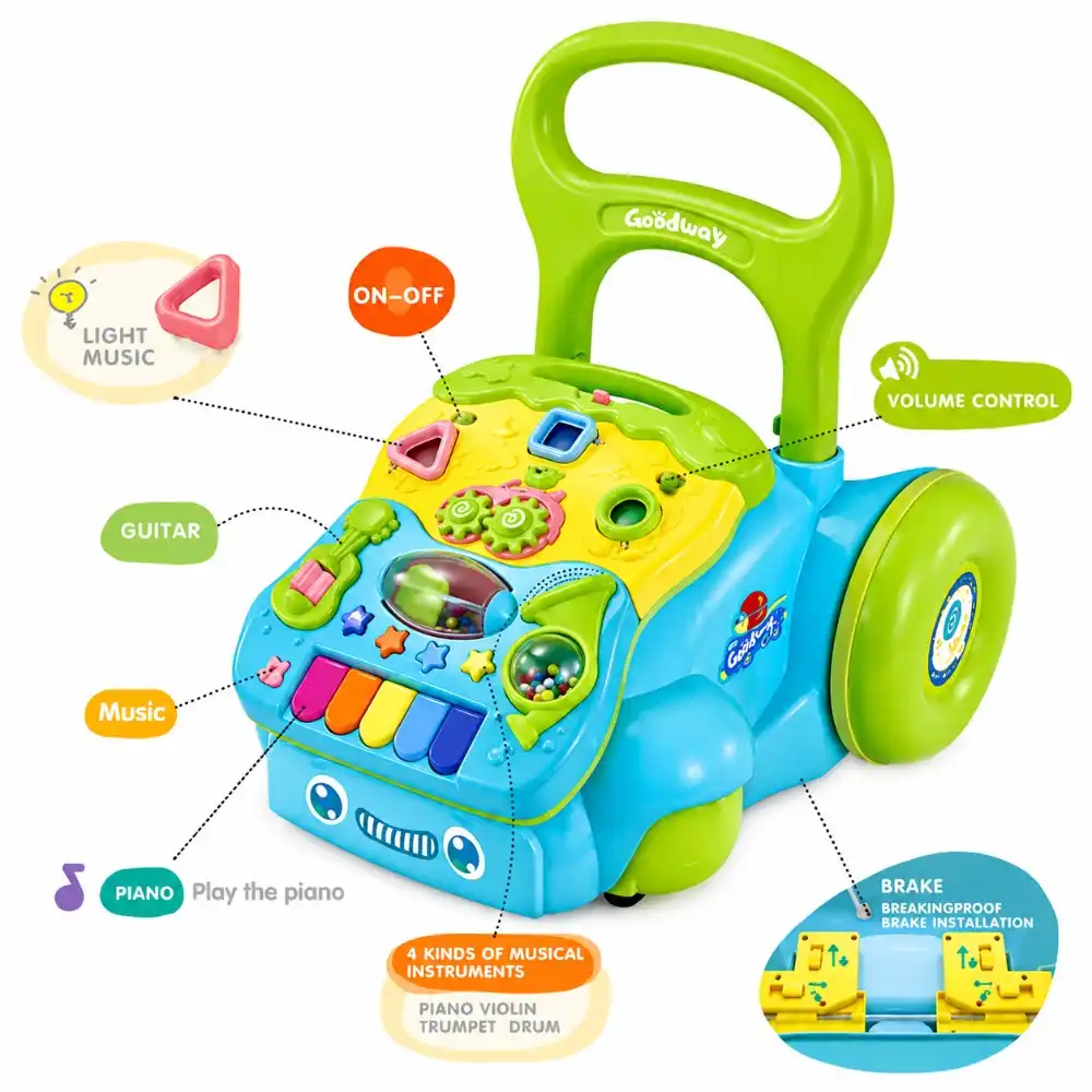 Goodway Baby Activity Walker with Music & Piano Keys, Blue, Interactive Activity Panel with Rotating Gears, Buttons & Sound Effects, Sturdy Handle & Stable Wheels - 6218B - Image 4