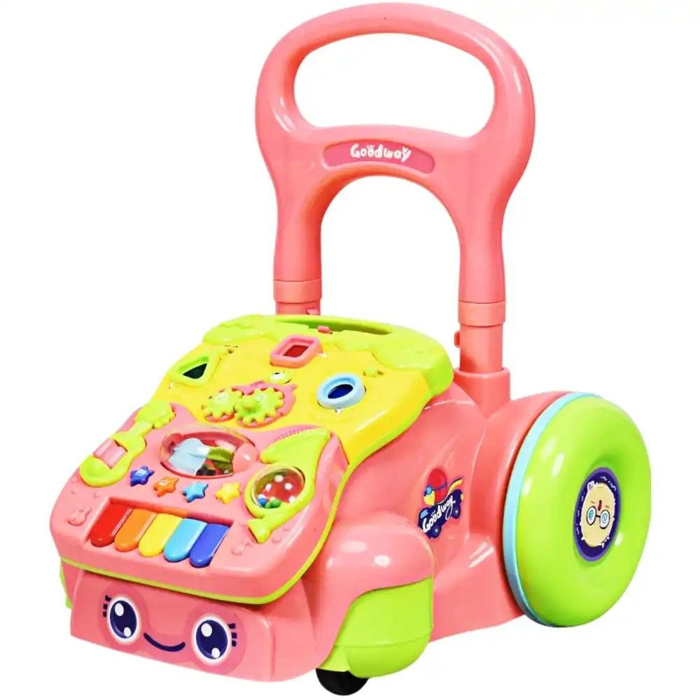 Goodway Baby Activity Walker with Music & Piano Keys, Pink, Interactive Activity Panel with Rotating Gears, Buttons & Sound Effects, Sturdy Handle & Stable Wheels - 6218C