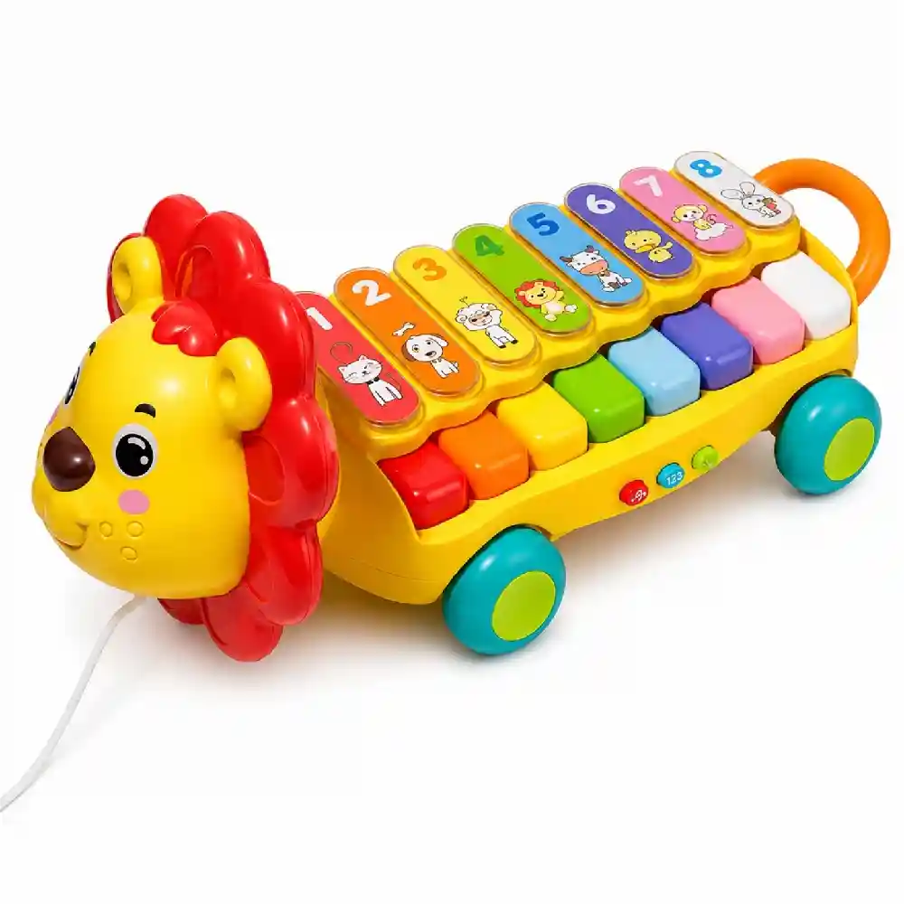 Goodway Lion Musical Piano Pull Toy, Educational Pull-Along Toy with Colorful Piano Keys, Musical Sounds, Smooth Rolling Wheels, Walking & Movement Activity for Toddlers - 3503
