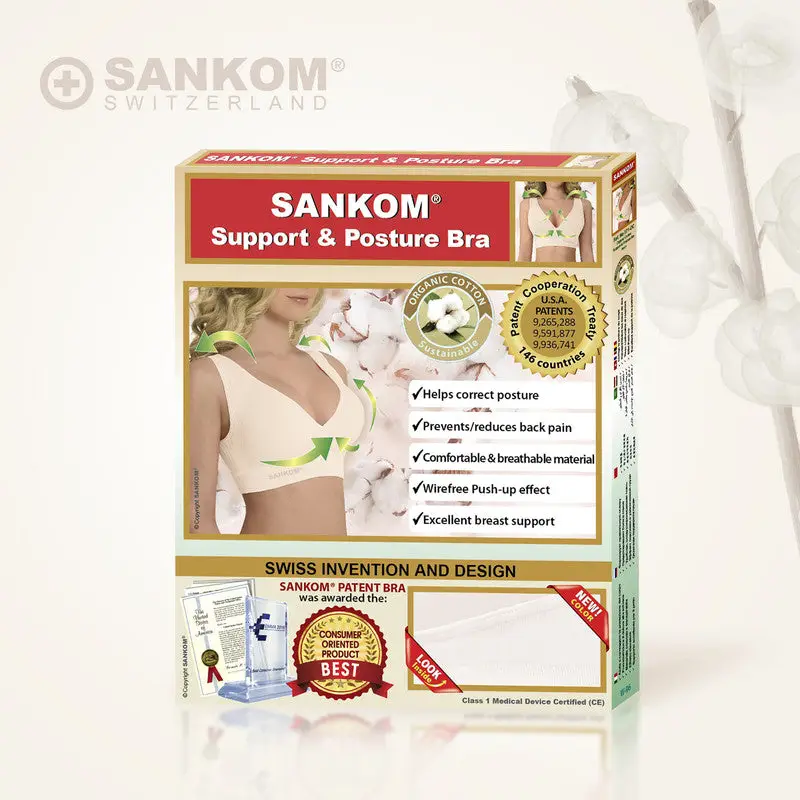 Sankom Patent Organic Cotton Posture Back Support Bra Ivory Medium to Large - SAN-071OCM - Image 4