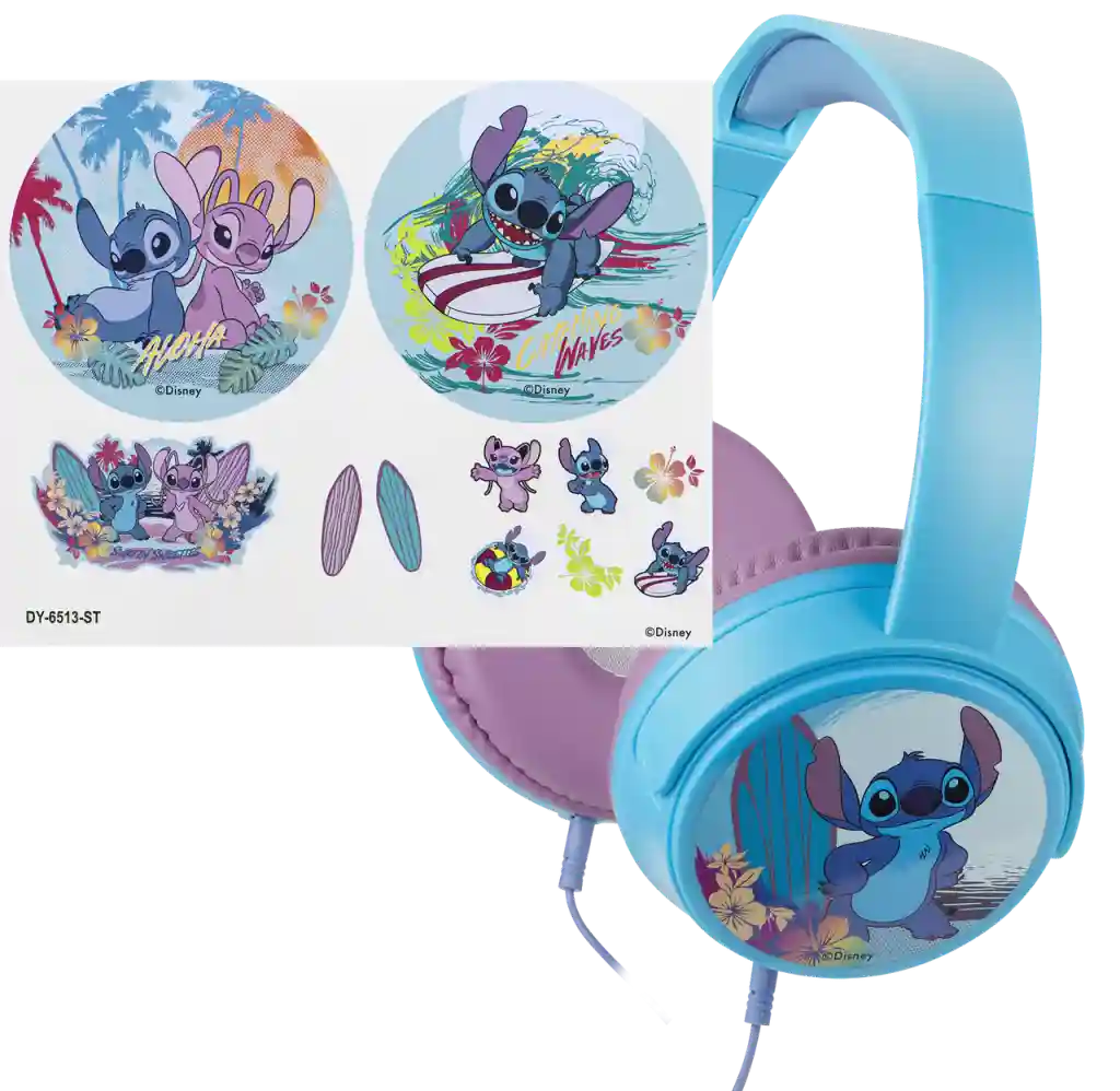 Volkano Disney Stitch Aux Wired Kids Headphones with 11 Stickers Blue - DY-6513-ST - Image 2