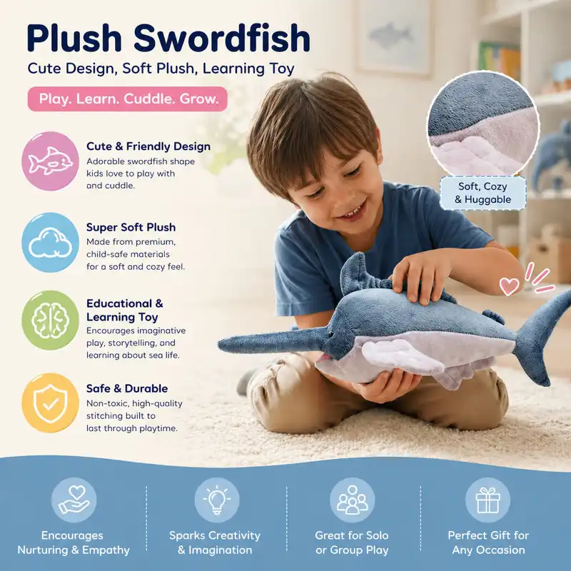 Wild Planet Swordfish Marine Ocean Soft Plush Stuffed Animal Toy 40cm - K8267 - Image 4