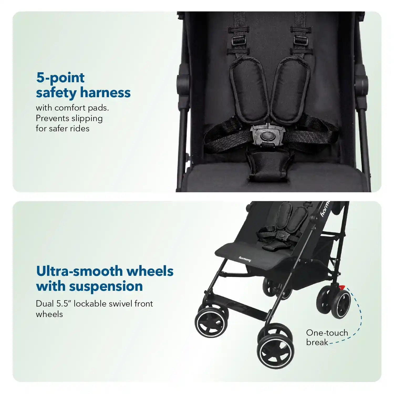 Harmony Aspire Deluxe Umbrella Fold Lightweight Stroller Black - MMZ07003BLK - Image 7