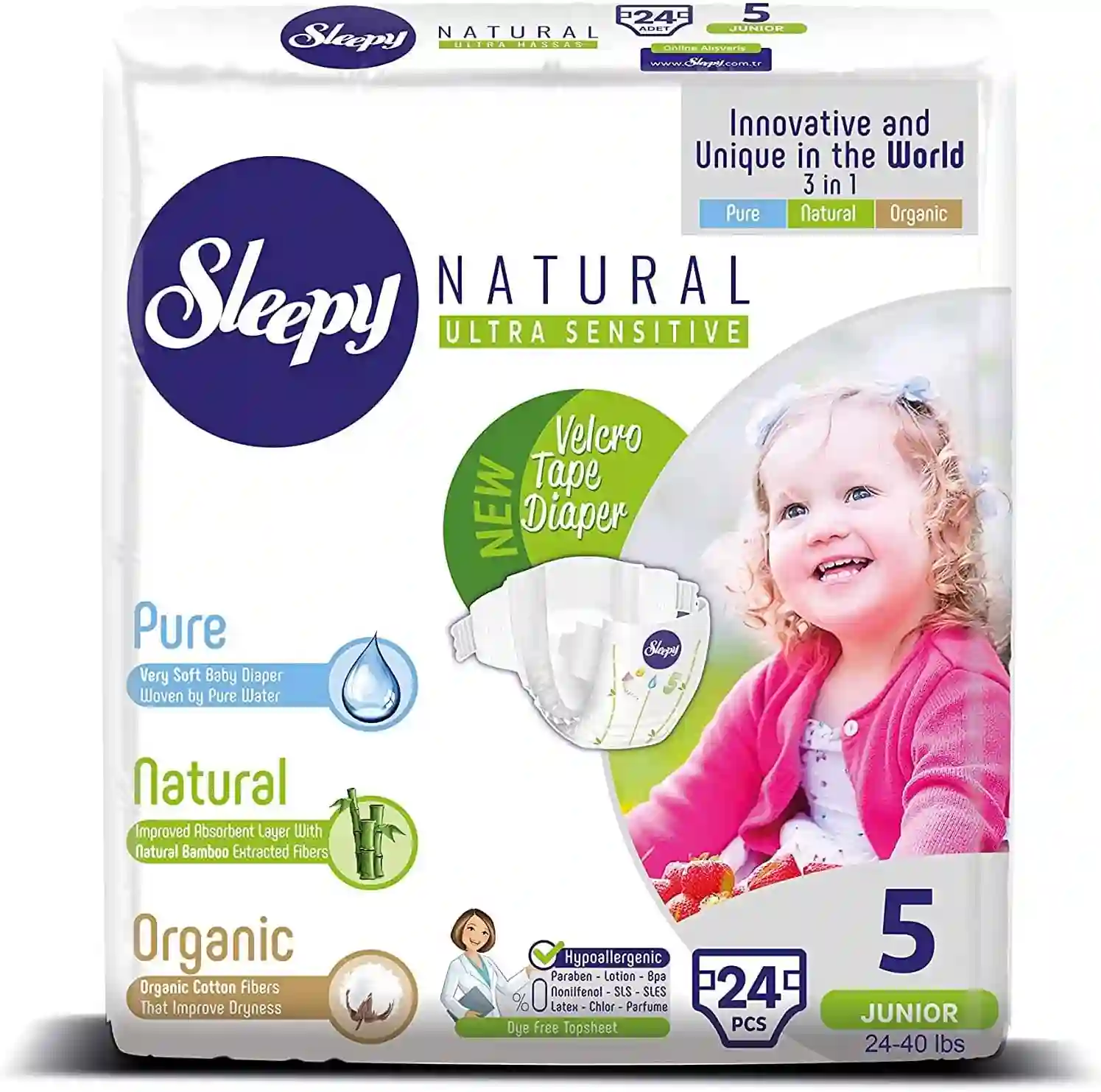Sleepy Natural Baby Diapers Made From 24-40lb 24 Count - SLP-ND0005L4