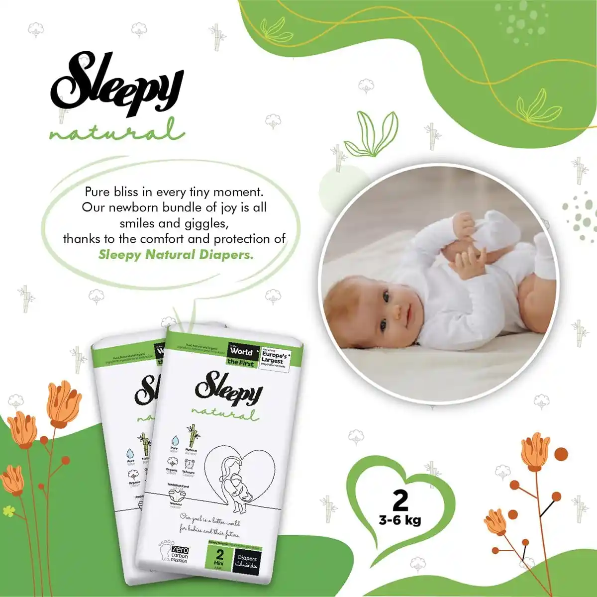 Sleepy Natural Newborn Hypoallergenic Baby Dry Diapers 3-6kg 84 Count - SLP-ND0002V2 - Image 5