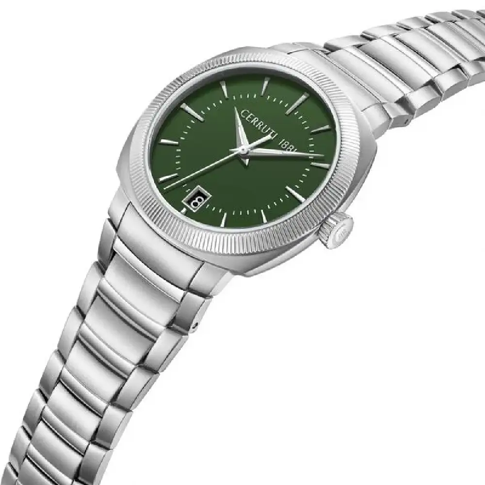Cerruti 1881 39mm Analog Watch for Men - Green Dial, Stainless Steel Case & Silver Stainless Steel Bracelet, Quartz Movement, Push Button Clasp - CIWGG0095901 - Image 2