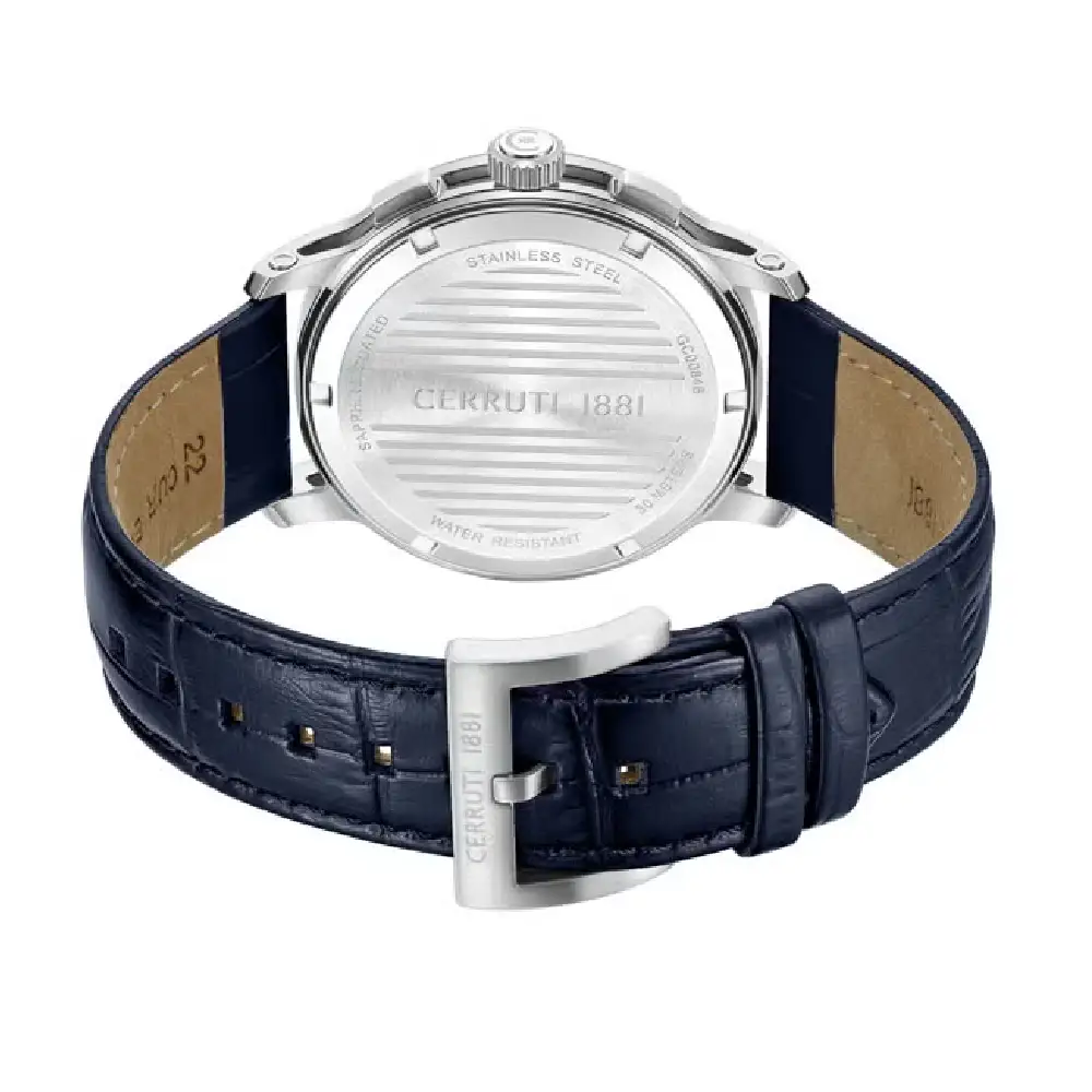 Cerruti 1881 Petroio 43mm Chronograph Watch for Men - Blue & White Dial, Blue Genuine Leather Strap, Stainless Steel Case, 50m Water Resistant - CIWGC0084603 - Image 3