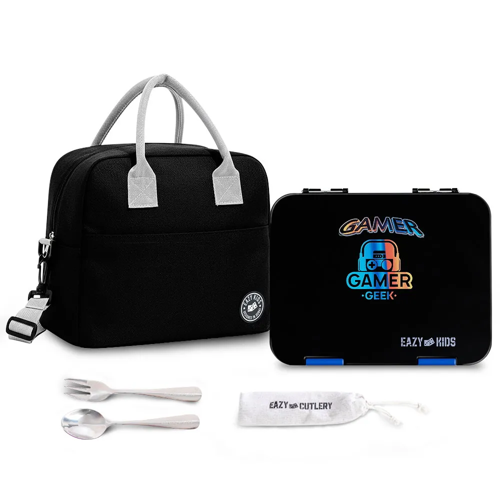 Eazy Kids Convertible Bento Lunch Box W Insulated Lunch Bag Gamer Black - CM_EZLBALBTT_GAMBU