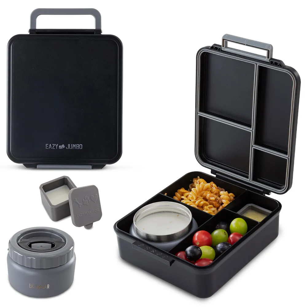 Eazy Kids Insulated Lunch Bag W Jumbo Bento Lunch Box Midnight Black - CM_EZLBALBJB_BK - Image 3