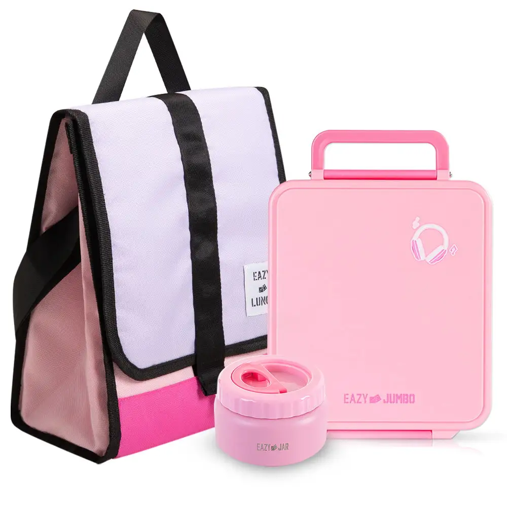 Eazy Kids Insulated Lunch Bag W Jumbo Bento Lunch Box Pink - CM_EZLBALBJB_FLPI