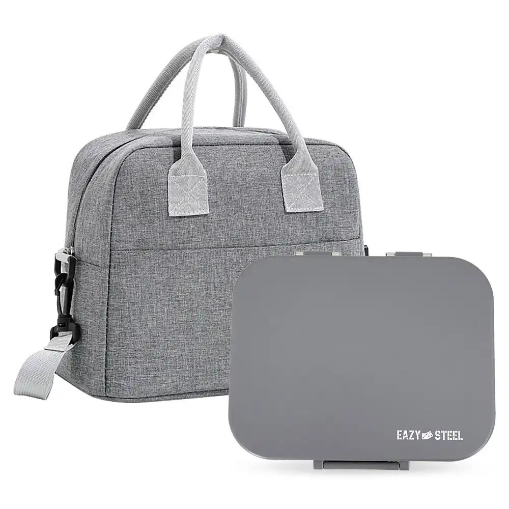 Eazy Kids Premium Stainless Steel Lunch Box W Insulated Lunch Bag Grey - CM_EZLBALBSS_GY
