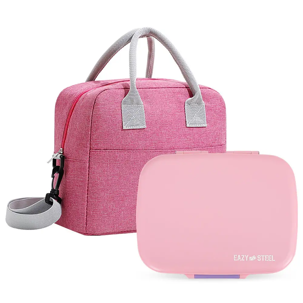 Eazy Kids Premium Stainless Steel Lunch Box W Insulated Lunch Bag Pink 710ml - CM_EZLBALBSS710_PI