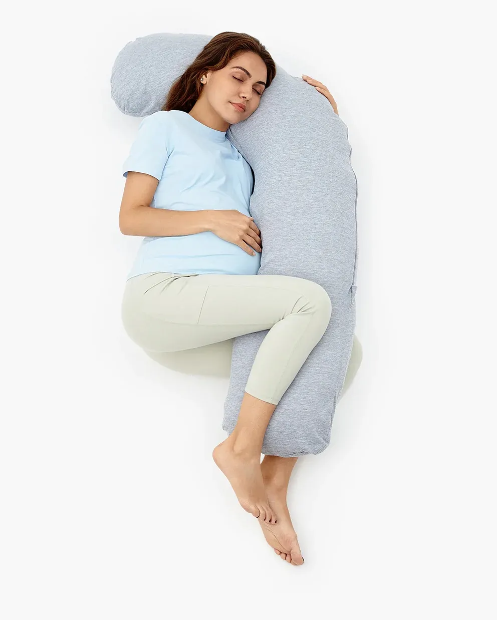 Momcozy J-Shaped Maternity Body Pillow, Full-Body Support, Cotton, Grey - QMPP001