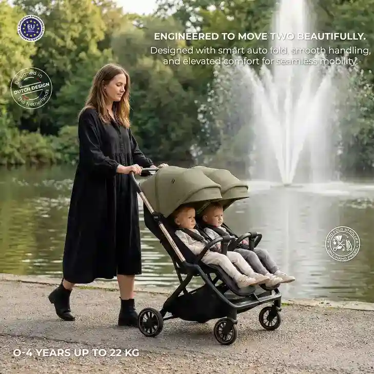 Neobreez Twinex Auto Fold Double Stroller Compact Twin Stroller Beige Black - T9-NBR277BGB - Image 11