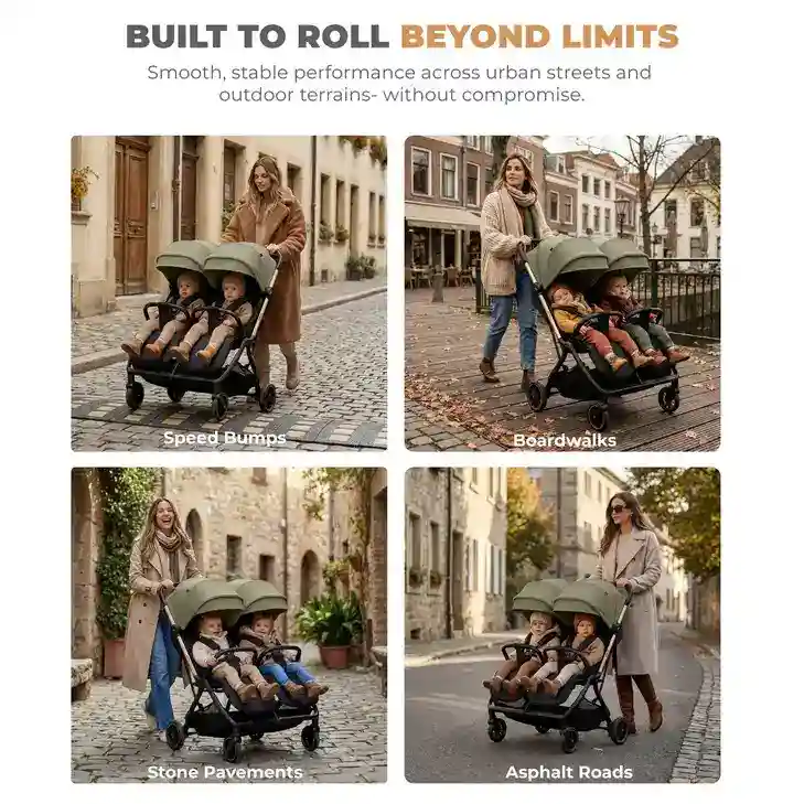 Neobreez Twinex Auto Fold Double Stroller Compact Twin Stroller Beige Black - T9-NBR277BGB - Image 13