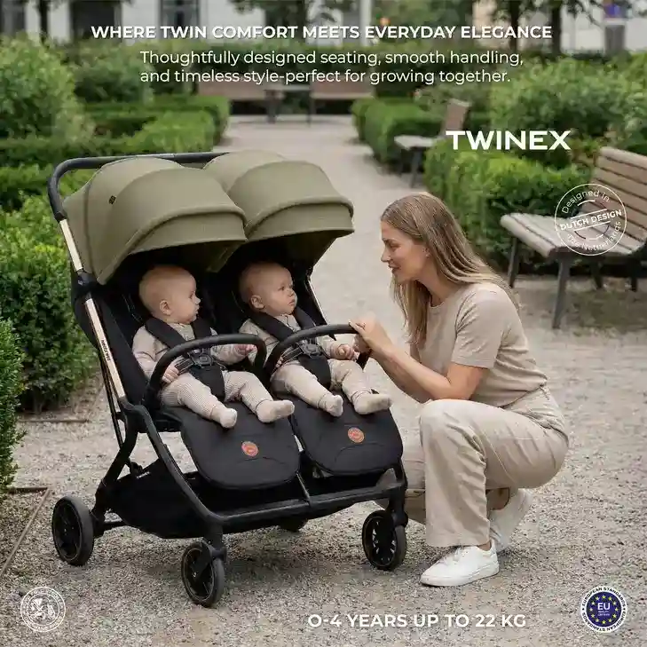 Neobreez Twinex Auto Fold Double Stroller Compact Twin Stroller Beige Black - T9-NBR277BGB - Image 17
