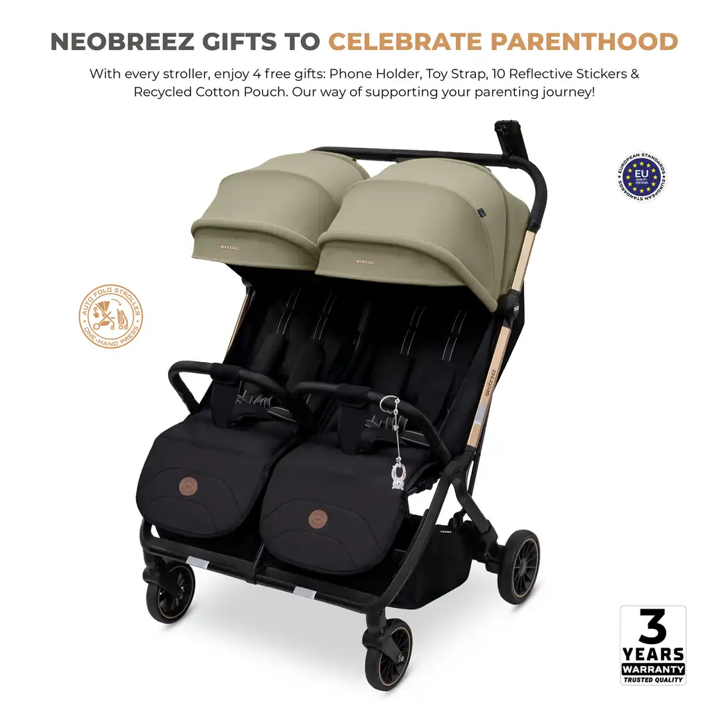 Neobreez Twinex Auto Fold Double Stroller Compact Twin Stroller Beige Black - T9-NBR277BGB - Image 20