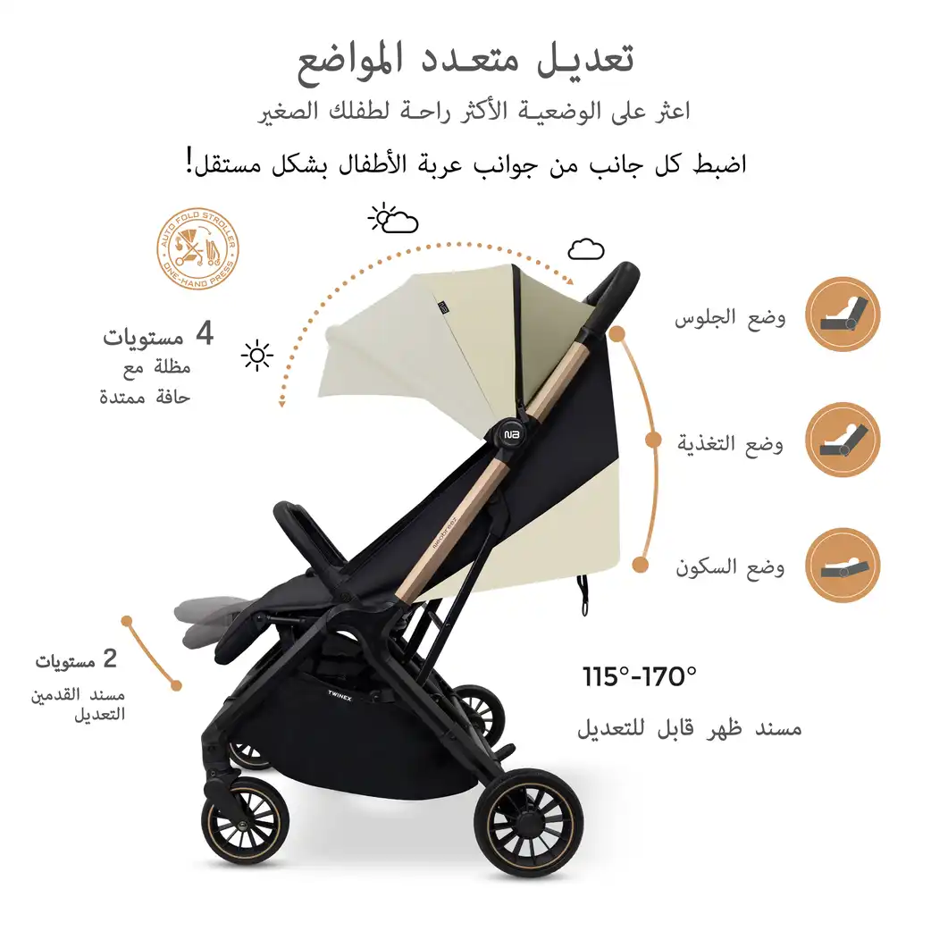 Neobreez Twinex Auto Fold Double Stroller Compact Twin Stroller Beige Black - T9-NBR277BGB - Image 24