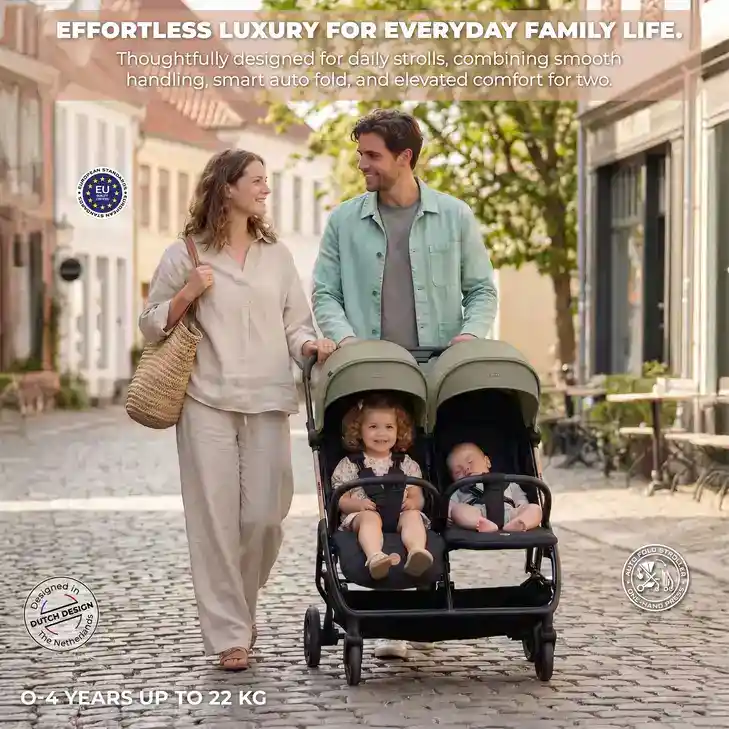 Neobreez Twinex Auto Fold Double Stroller Compact Twin Stroller Beige Black - T9-NBR277BGB - Image 4