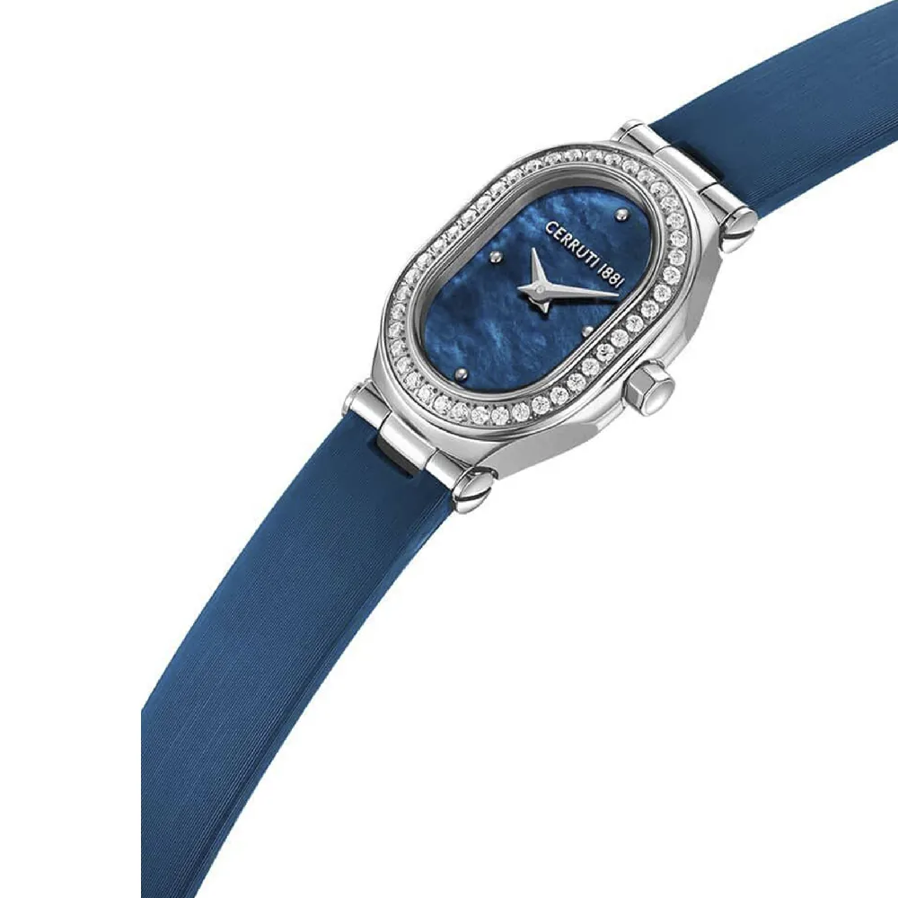 Cerruti 1881 Aosta Quartz Watch for Women - Blue Mother of Pearl Dial, Metallic Grey Case, Blue Leather Strap, Sapphire Coated Mineral Glass, 5 ATM Water Resistant - CIWLA0097301 - Image 2