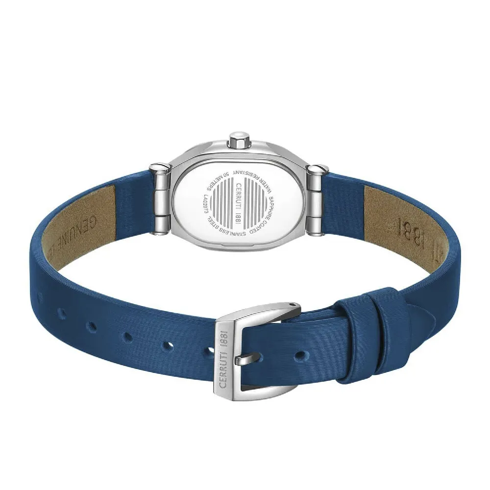 Cerruti 1881 Aosta Quartz Watch for Women - Blue Mother of Pearl Dial, Metallic Grey Case, Blue Leather Strap, Sapphire Coated Mineral Glass, 5 ATM Water Resistant - CIWLA0097301 - Image 3