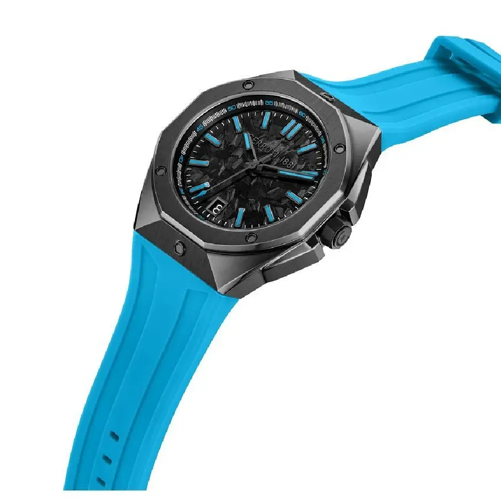 Cerruti 1881 Arezzo Quartz Watch for Men - Black Dial, Black Stainless Steel IP Case, Blue Rubber Strap, Mineral Glass, Date Display - CIWGM0096304 - Image 2