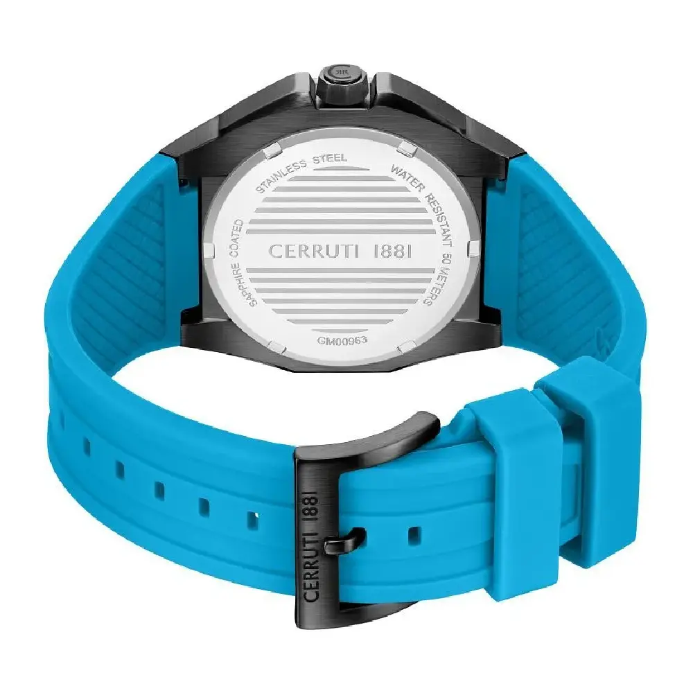 Cerruti 1881 Arezzo Quartz Watch for Men - Black Dial, Black Stainless Steel IP Case, Blue Rubber Strap, Mineral Glass, Date Display - CIWGM0096304 - Image 3