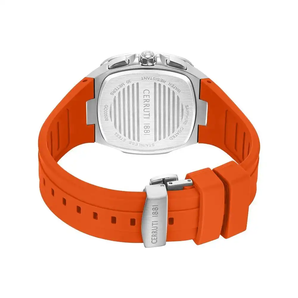 Cerruti 1881 Casale Chronograph Quartz Watch for Men - Black Textured Dial, Silver Stainless Steel Case, Orange Rubber Strap, Date Display, 12 24-Hour Format - CIWGO0102703 - Image 2