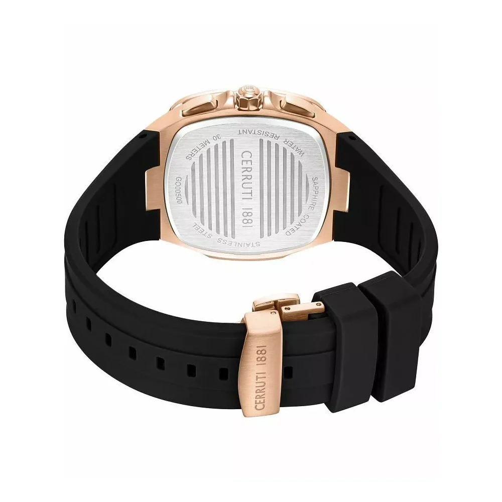 Cerruti 1881 Casale Quartz Chronograph Watch for Men - Black Textured Dial, Rose Gold Stainless Steel Case, Black Rubber Strap, 30M Water Resistant - 42mm - CIWGO0102702 - Image 3