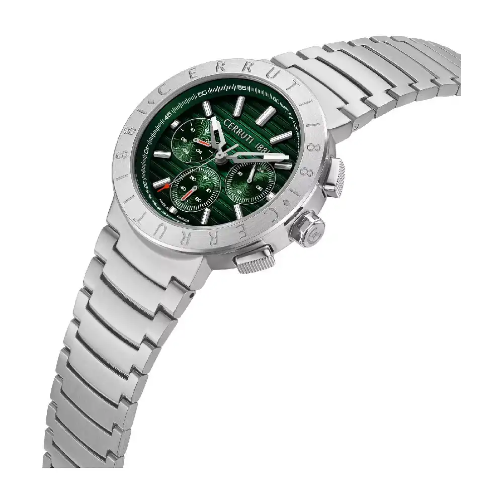 Cerruti 1881 Filiano Quartz Watch for Men - Green Dial, Silver Stainless Steel Strap, Mineral Glass, 100M Water Resistant - CIWGK0085804 - Image 2