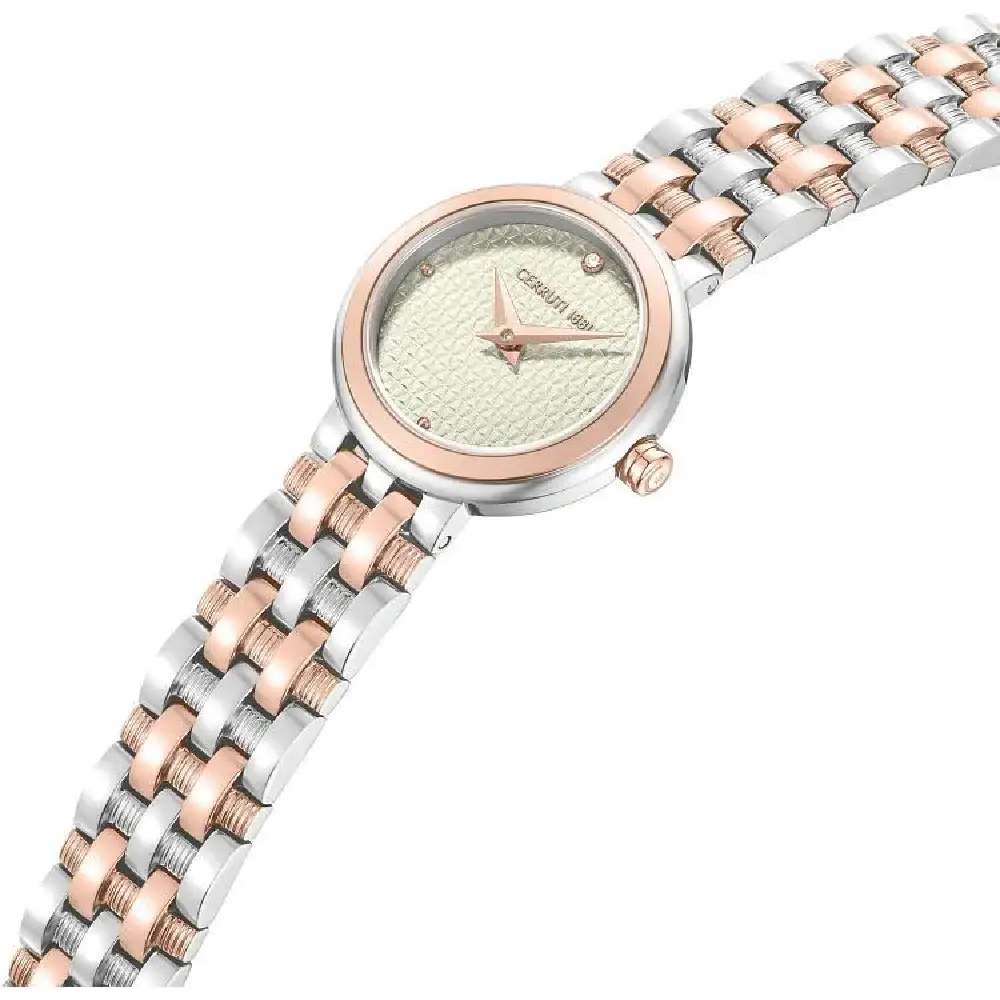 Cerruti 1881 Lusia Quartz Watch for Women - Beige Textured Dial, Silver Rose Gold Stainless Steel Strap, Mineral Glass, 30m Water Resistant - CIWLG0095704 - Image 2