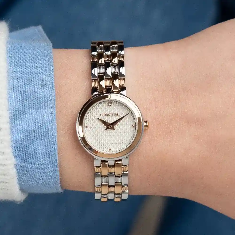 Cerruti 1881 Lusia Quartz Watch for Women - Beige Textured Dial, Silver Rose Gold Stainless Steel Strap, Mineral Glass, 30m Water Resistant - CIWLG0095704 - Image 4