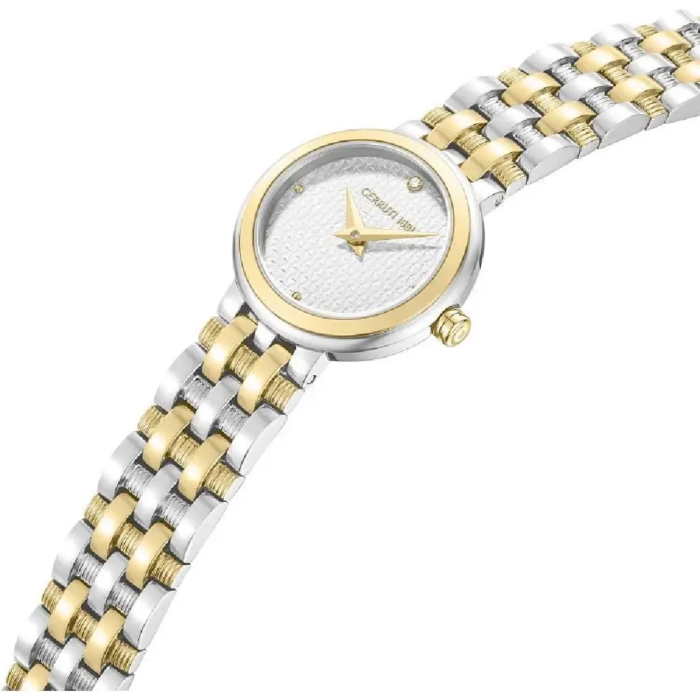 Cerruti 1881 Lusia Quartz Watch for Women - White Textured Dial, Silver Gold Stainless Steel Strap, Mineral Glass, 30m Water Resistant - CIWLG0095702 - Image 2