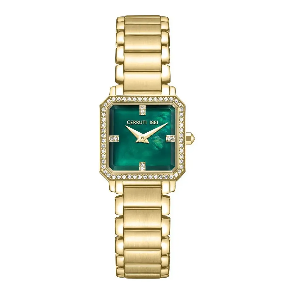 Cerruti 1881 Perugia Quartz Watch for Women - Green Mother-of-Pearl Dial, Gold Stainless Steel Strap, Mineral Glass, Butterfly Clasp - CIWLG0097402