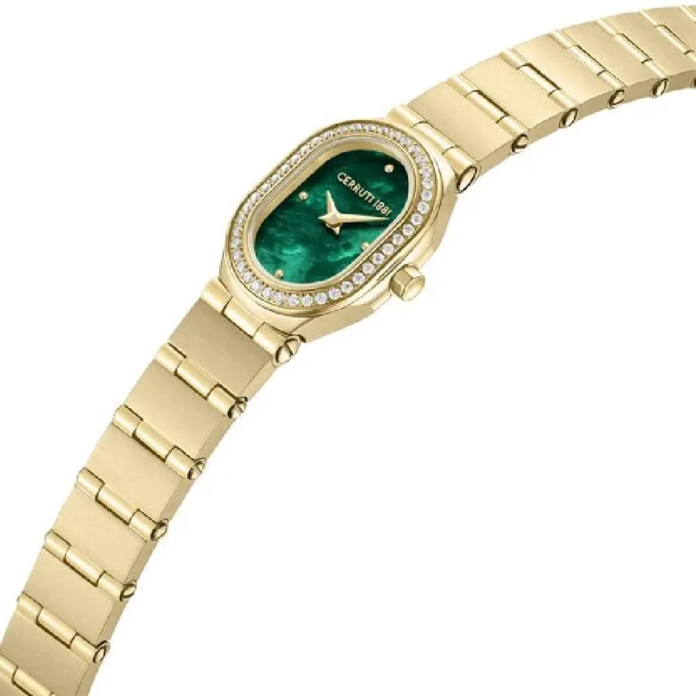 Cerruti 1881 Quartz Analog Watch for Women - Green Dial, Gold Stainless Steel Strap, Mineral Glass, Push Button Clasp - CIWLG0097316 - Image 2