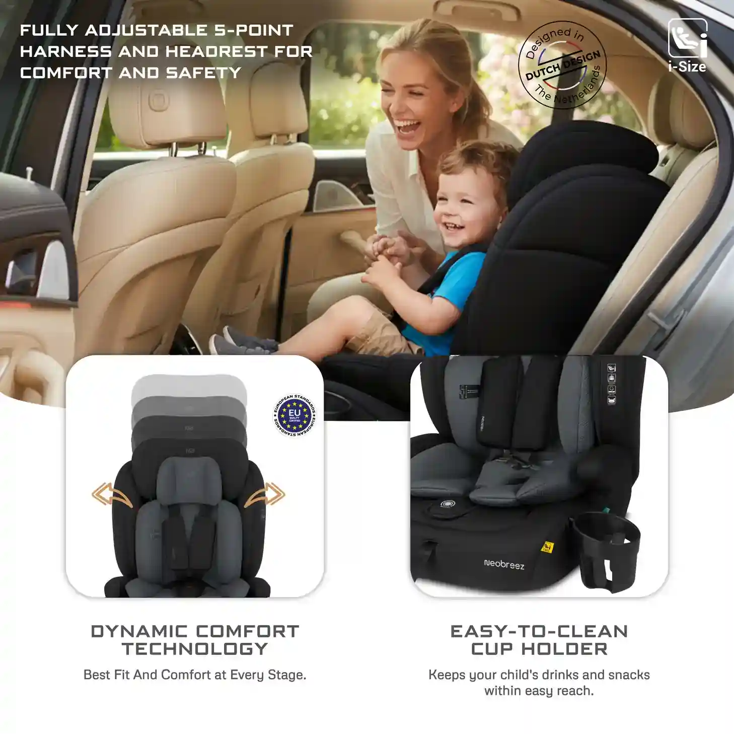 Neobreez Bostoni 3-in-1 Toddler Car Seat I-size 9m-12y B Grey - LM288-NBR217BDG - Image 9