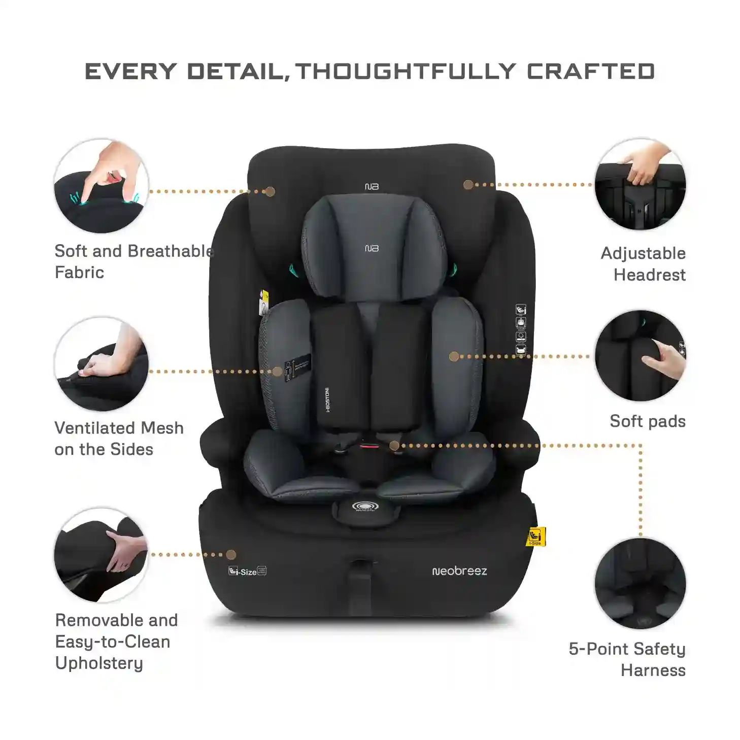 Neobreez Bostoni 3-in-1 Toddler Car Seat I-size 9m-12y B Grey - LM288-NBR217BDG - Image 10
