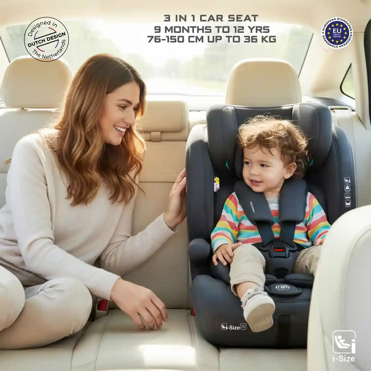Neobreez Bostoni 3-in-1 Toddler Car Seat I-size 9m-12y Grey - LM288-NBR216DG - Image 6